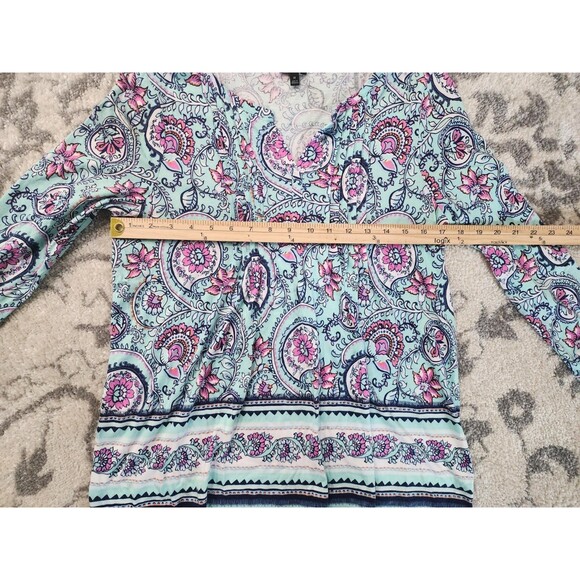 Talbots Women's Boho Floral 3/4 Sleeve V-Neck Top Pima Cotton/Modal Size Medium - Picture 4 of 7